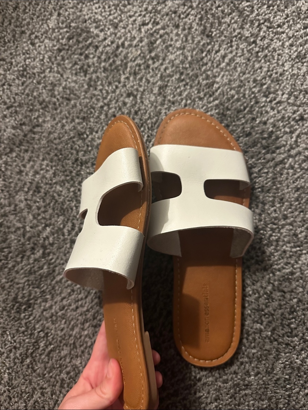 Women's White Slide Sandals with Tan Footbed
